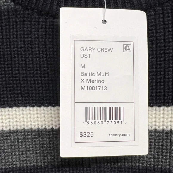 🌻NEW w/tags Theory Gary Stripe Merino Wool Crewneck Sweater Men's Size M $325